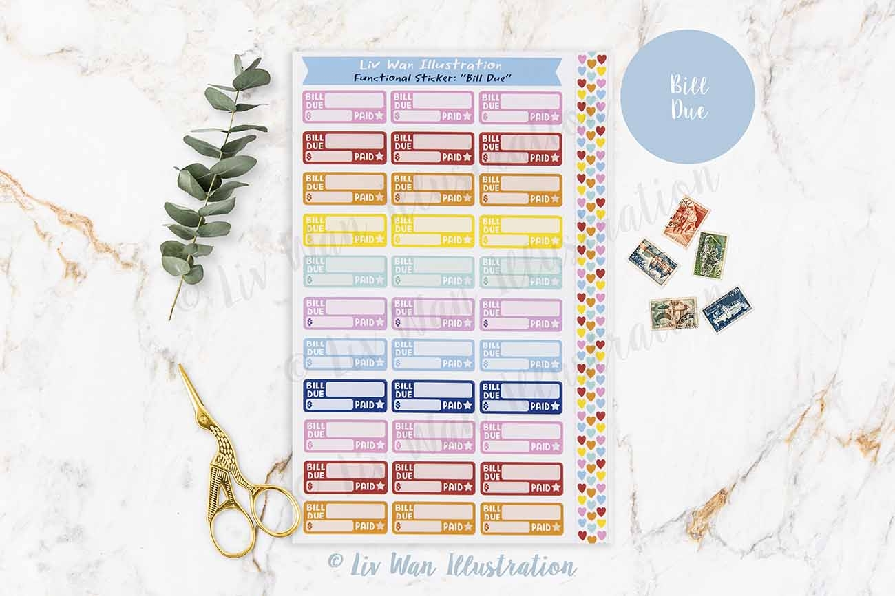 Bill Due Planner Stickers Bill due 1 Liv Wan Illustration