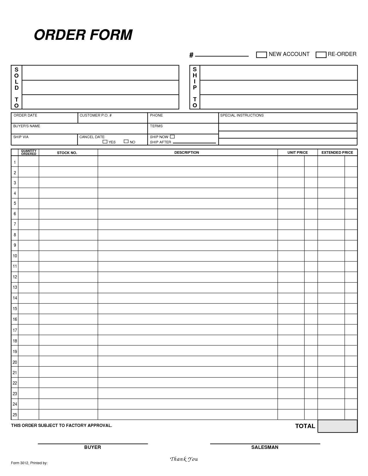 Blank Order Forms 10 Free PDF Printables Printablee