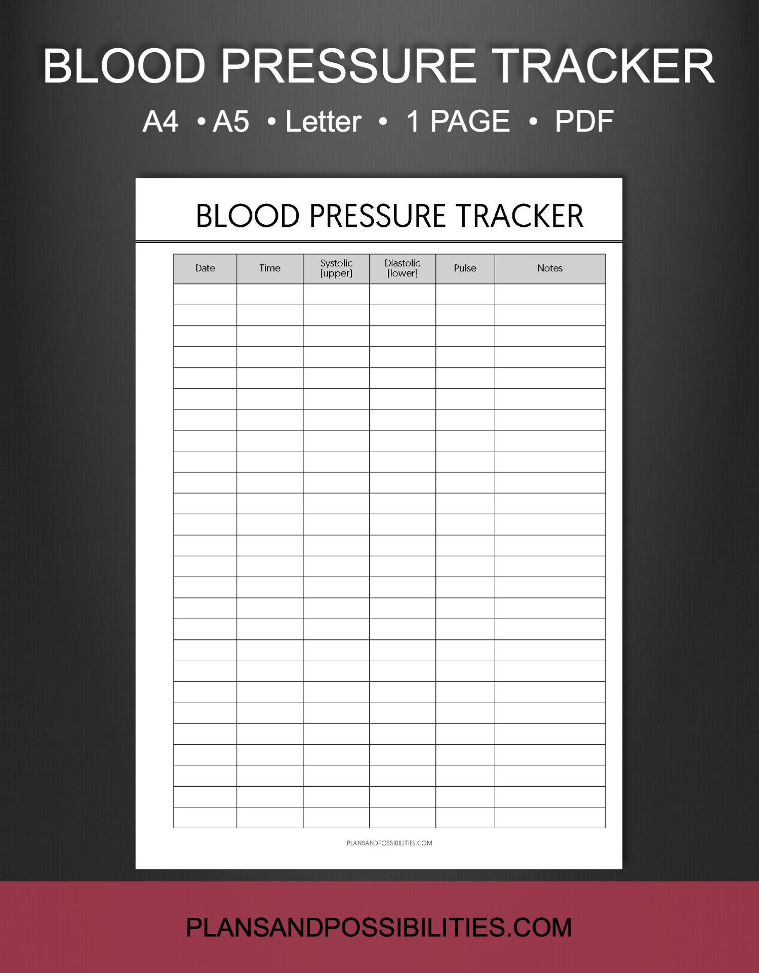 Blood Pressure Tracker Printable Blood Pressure Chart Template Blood Pressure Log Daily Chart Medical Chart Daily BP Tracker Etsy