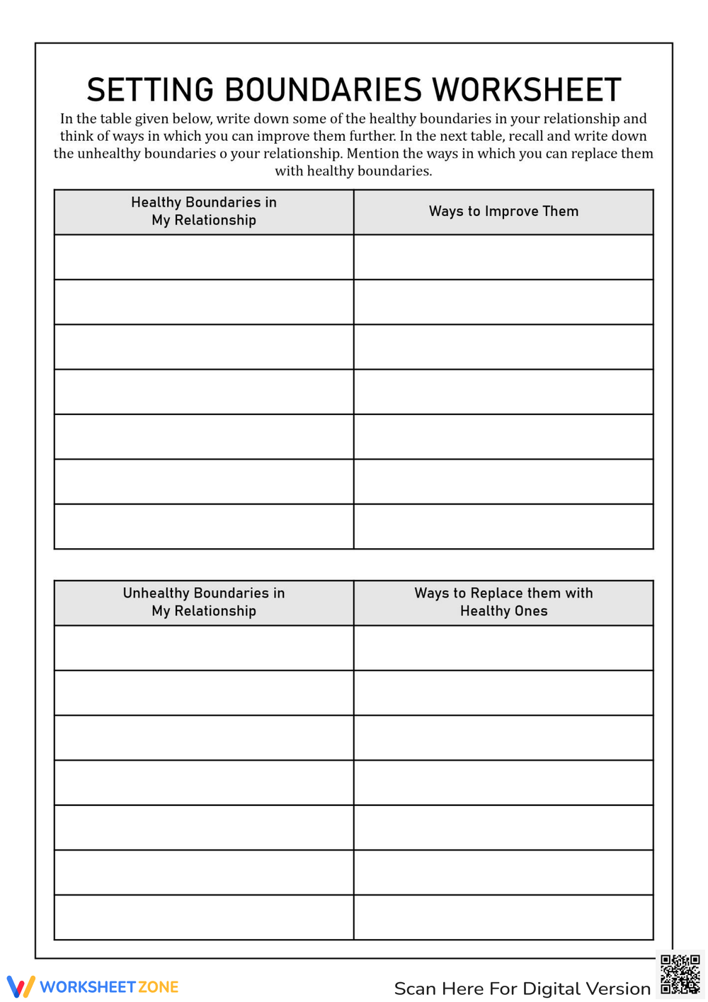Boundaries Worksheets 2024