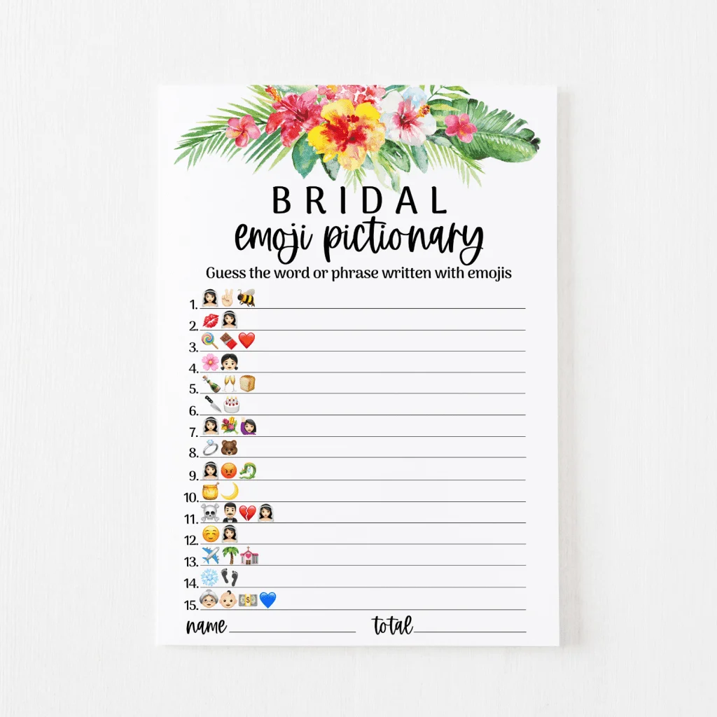 Bridal Emoji Pictionary Free Printable Modern MOH
