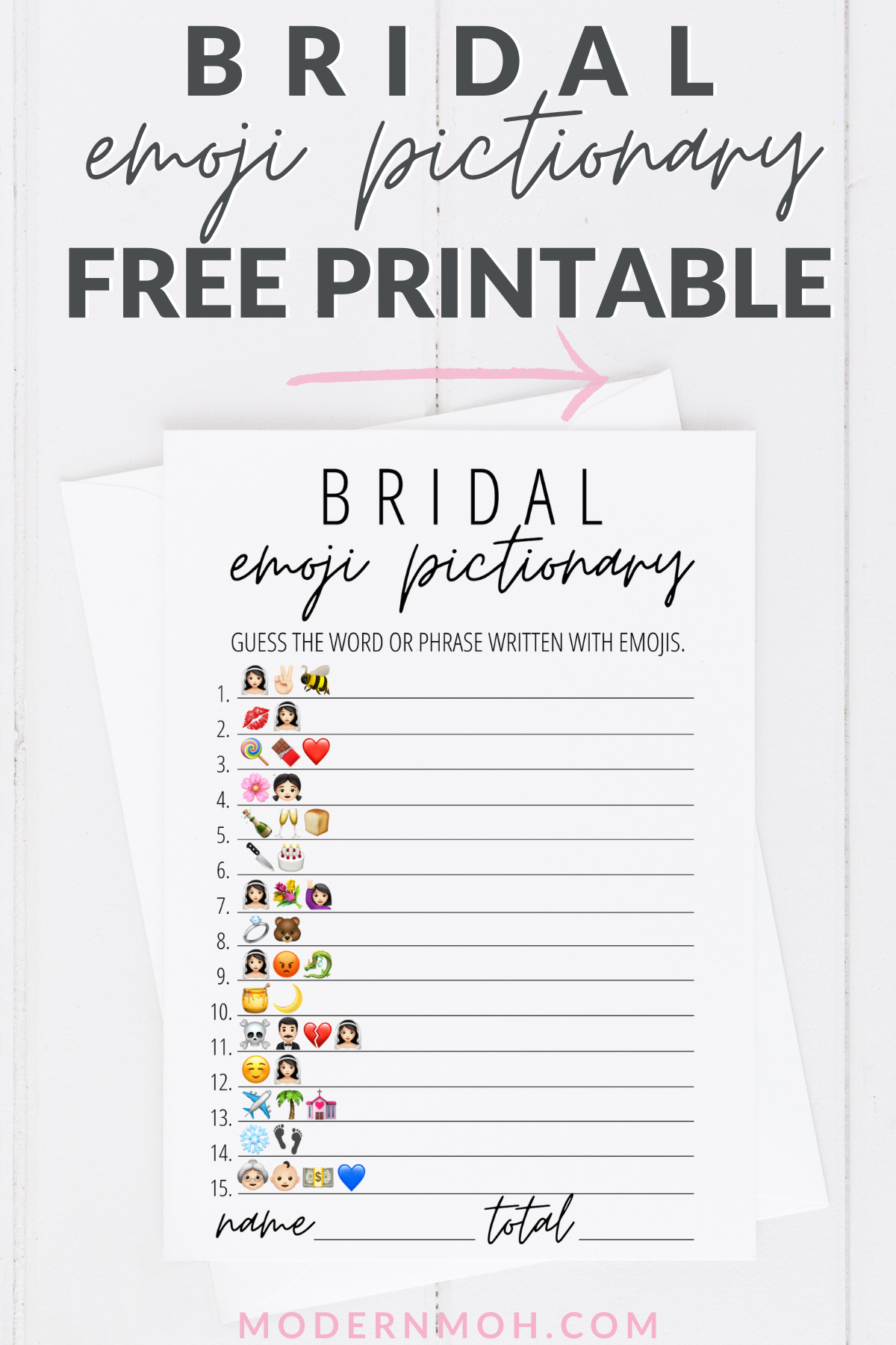 Bridal Emoji Pictionary Free Printable
