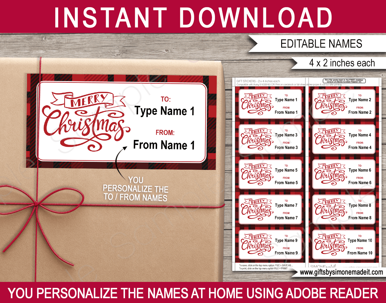 Buffalo Plaid Christmas Gift Labels Template Printable Stickers