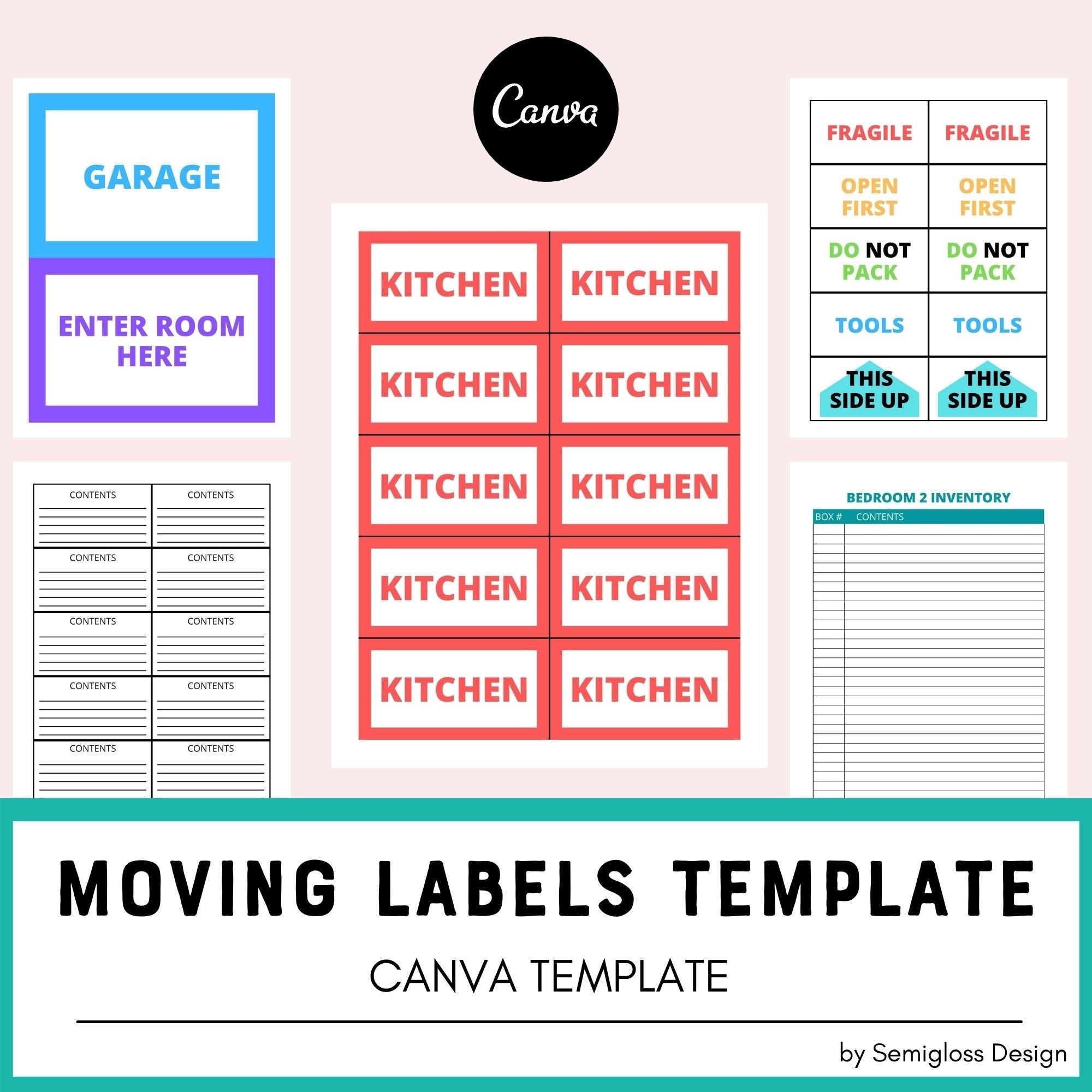 Canva Template For Printable Moving Labels And Room Inventory Lists Relocation Organizer Etsy