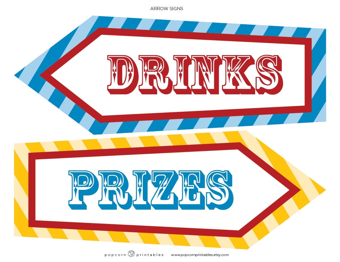Carnival Party Signs Printable Editable Text PDF Instant Download Personalize At Home With Adobe Reader Red White Blue Dots Stripes Etsy