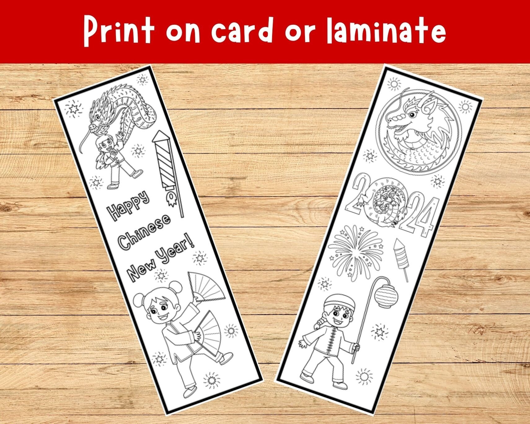 Chinese New Year Coloring Bookmarks Color Your Own Bookmarks Bookmark Printable For Kids Lunar New Year Year Of The Dragon Etsy