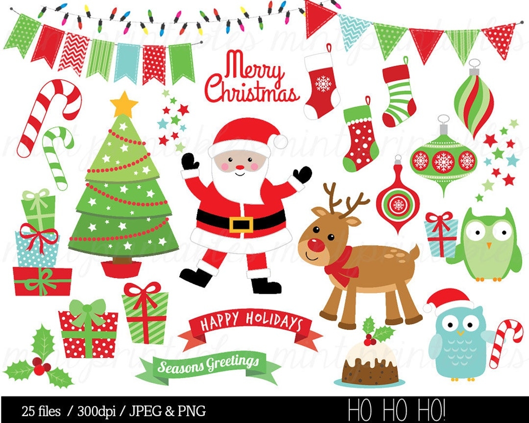 Christmas Clipart Christmas Clip Art Reindeer Festive Bunting Owl Tree Merry Clip Art Commercial Personal BUY 2 GET 1 FREE Etsy