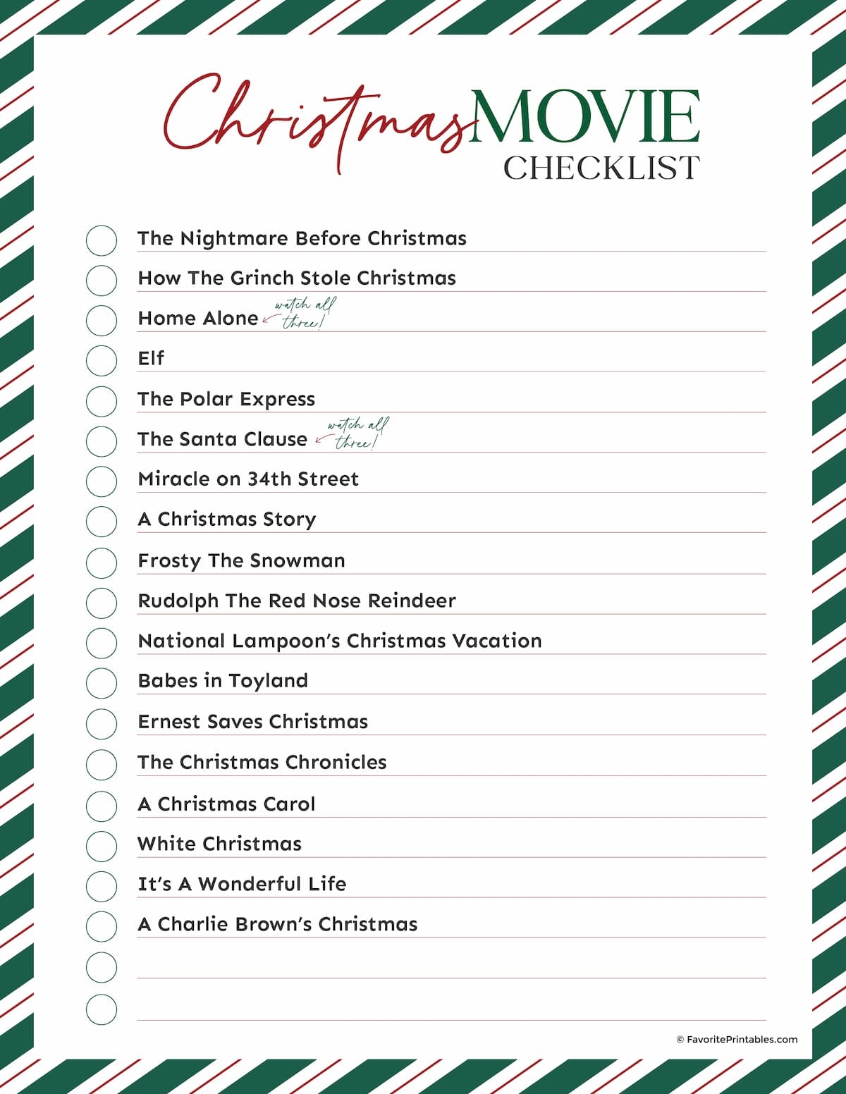 Christmas Movie Night Tickets And Checklist FREE Printable Set Favorite Printables