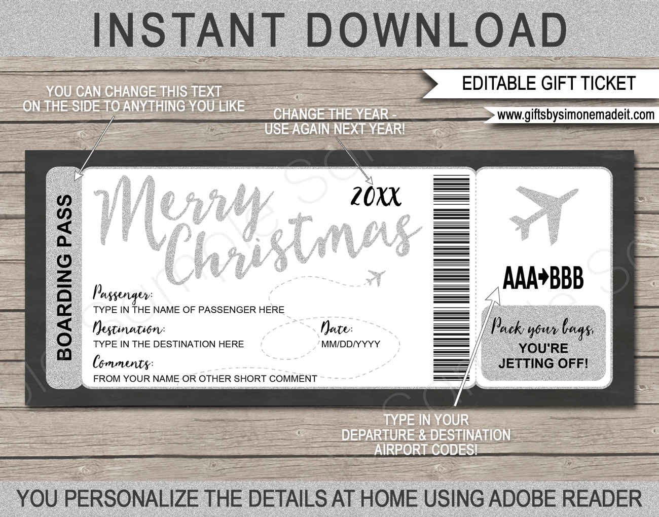 Christmas Plane Boarding Pass Gift Template Fake Plane Gift Ticket