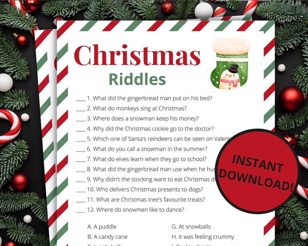 Christmas Riddles Printable Christmas Game Christmas Activity For Kids And Adults Christmas Party Game Holiday Classroom Game Etsy