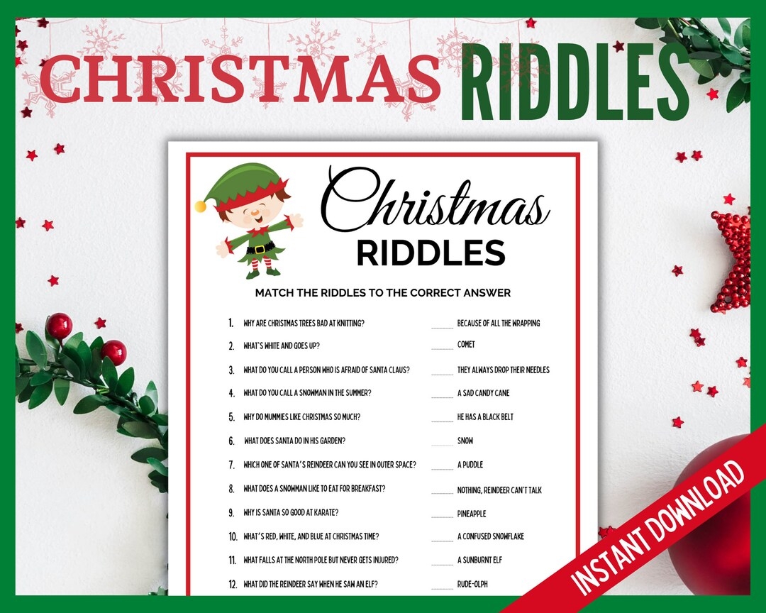 Christmas Riddles Printable Xmas Games Holiday Activities Family Fun Christmas Eve Riddle Game Fun Christmas Game Christmas Printables Etsy