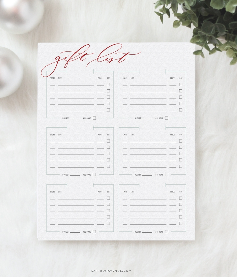 Christmas Shopping List Free Download Saffron Avenue