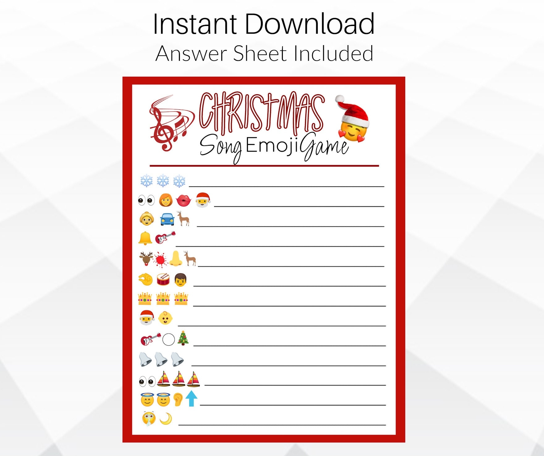Christmas Song Emoji Game Christmas Printable Game Christmas Party Classroom Christmas Party Game Christmas Game For Kids And Adults Etsy