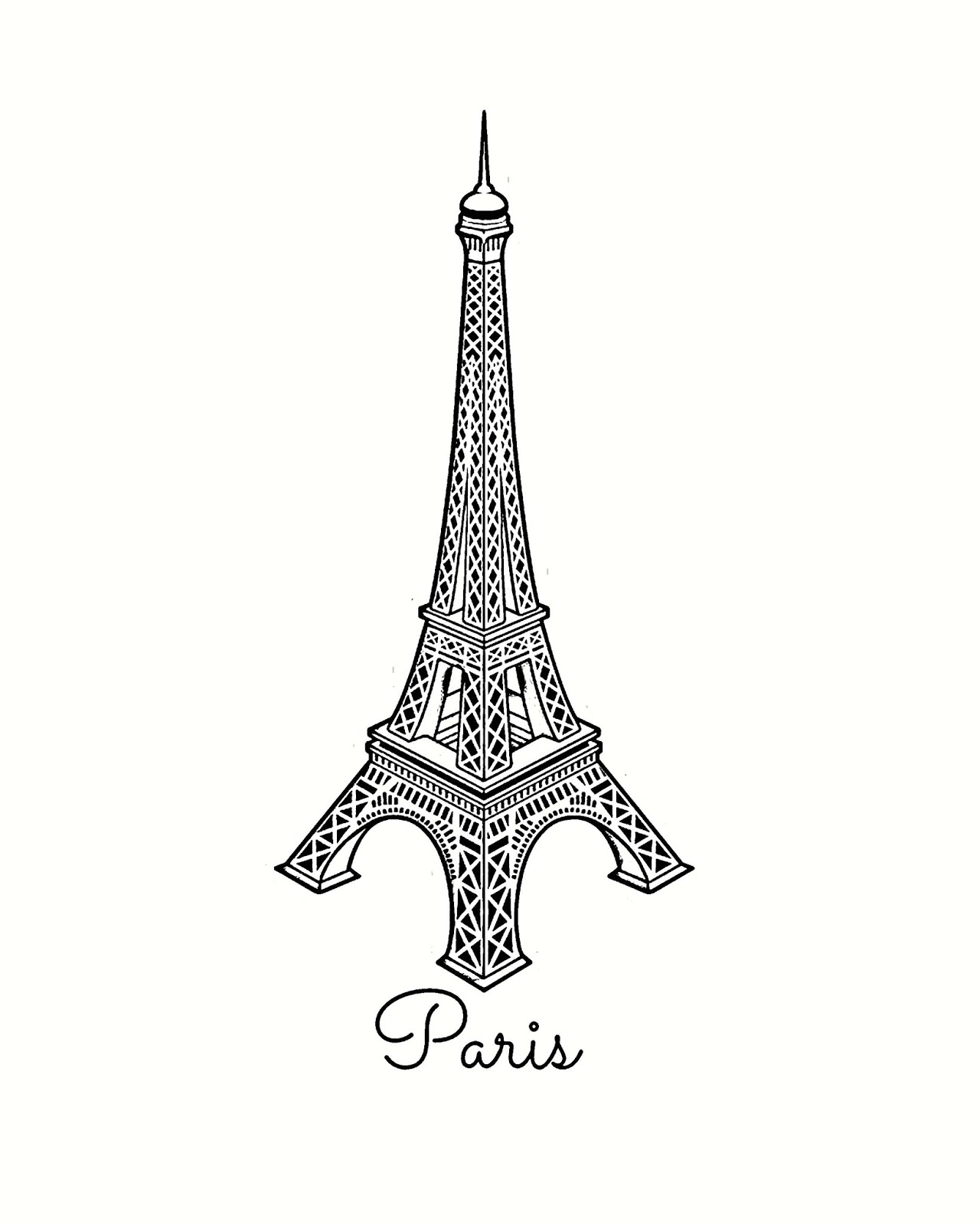 CJO Photo Printable Black And White Art 8x10 Eiffel Tower