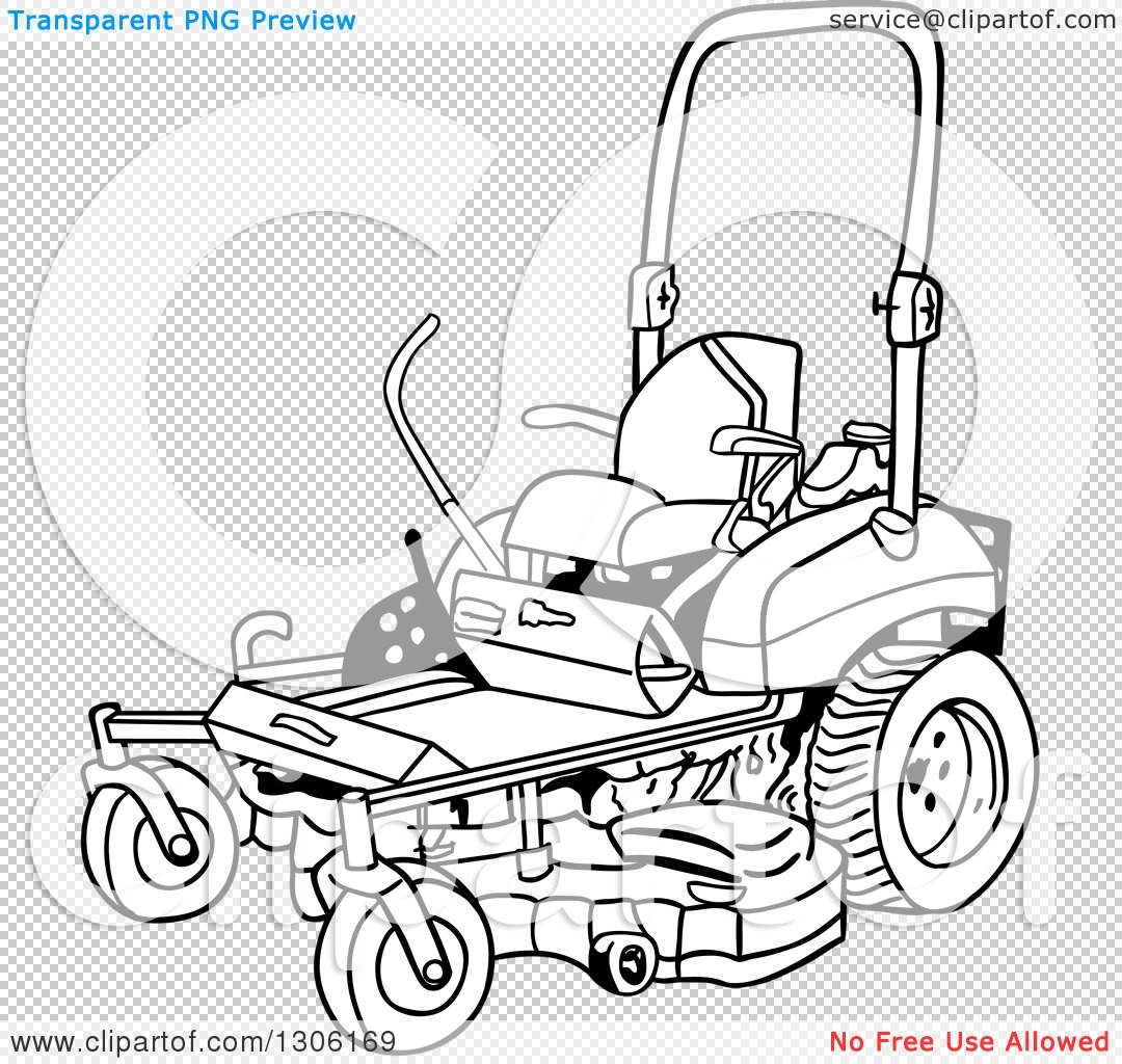 Clipart Of A Cartoon Black And White Ride On Lawn Mower Royalty Free Vector Illustration By LaffToon 1306169