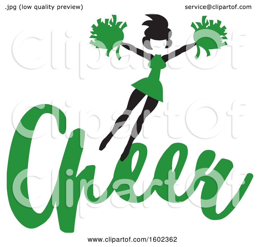 Clipart Of A Jumping Cheerleader Above Green Cheer Text Royalty Free Vector Illustration By Johnny Sajem 1602362
