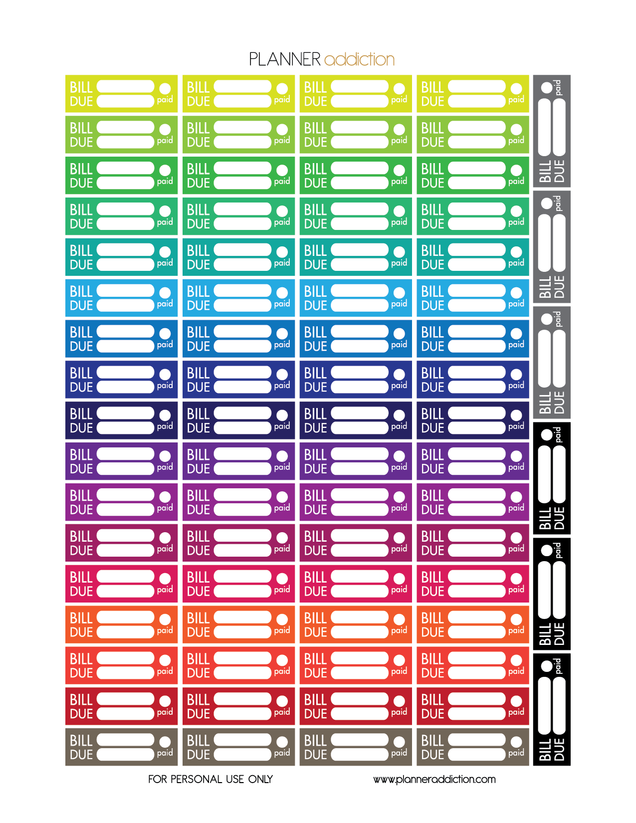 Colorful Bill Due Planner Addiction 