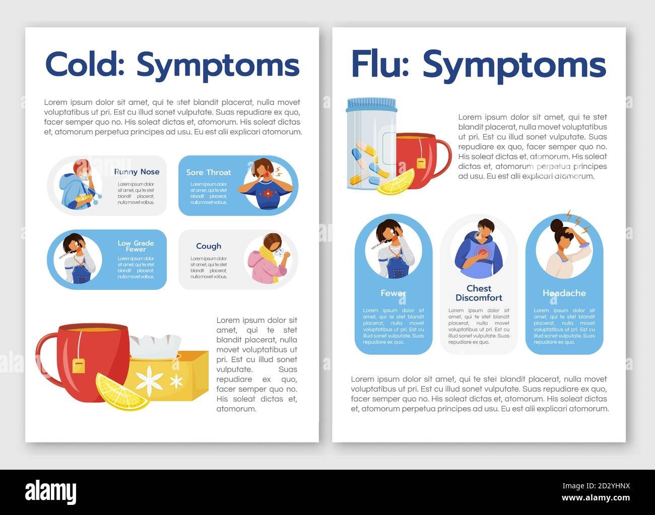 Common Cold And Flu Virus Symptoms Flat Vector Brochure Template Flyer Booklet Printable Leaflet Design Magazine Page Cartoon Annual Reports Stock Vector Image Art Alamy