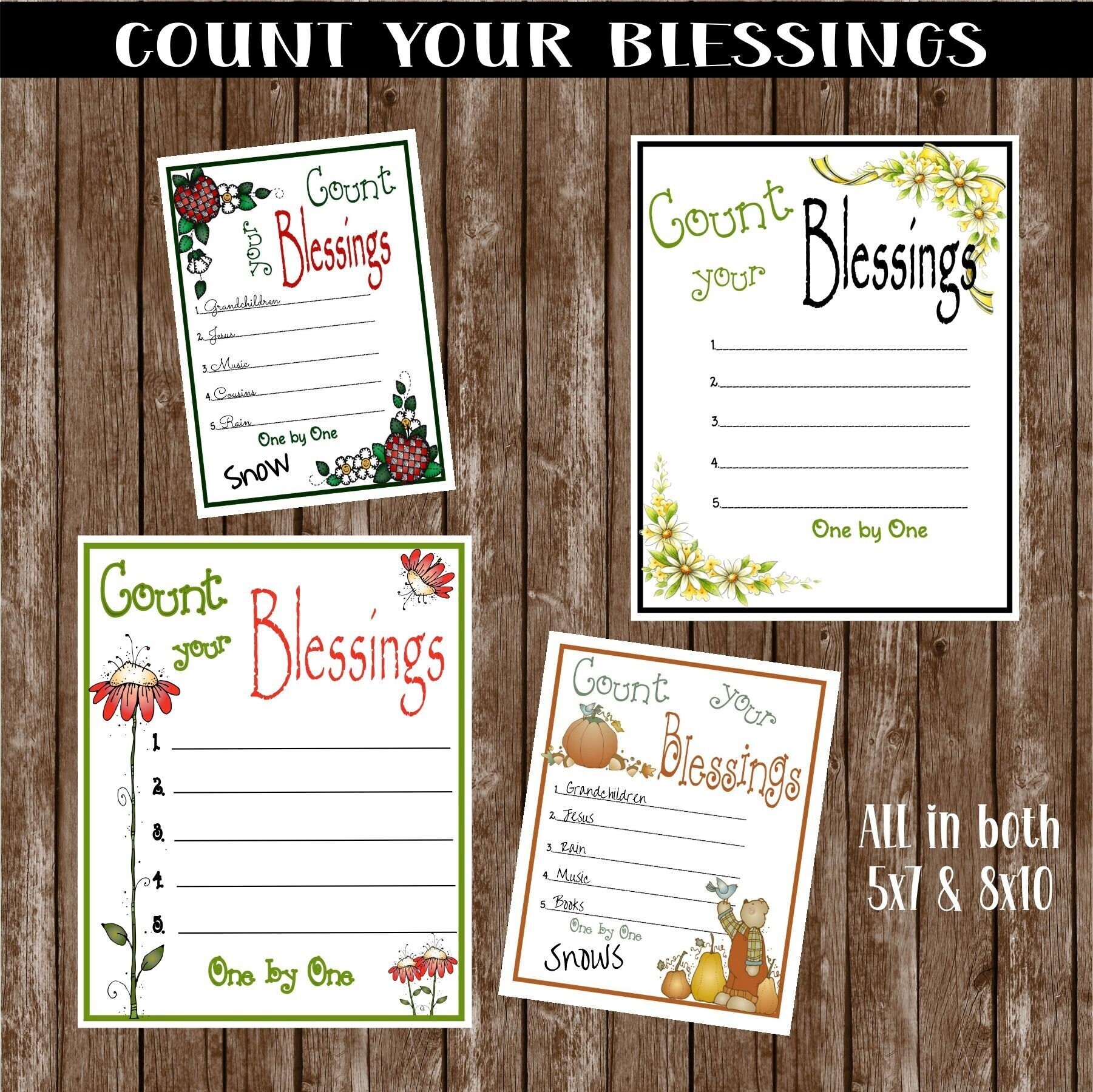 Count Your Blessings Template 4 Styles 2 Sizes frameable Project Idea editable printable great Gift thanksgiving Project gratitude thankful Etsy