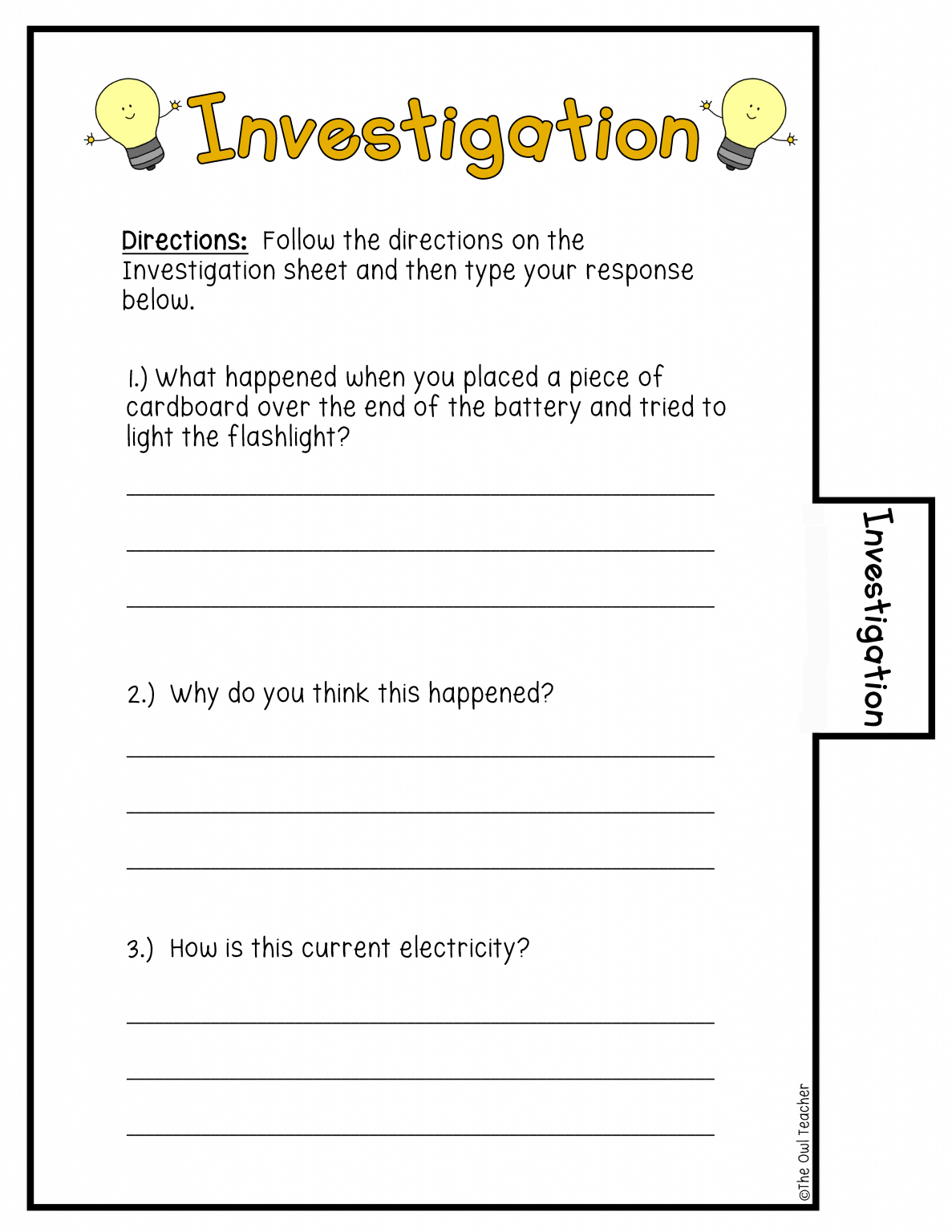 Current Electricity Investigation Booklet Printable Digital The Owl Teacher