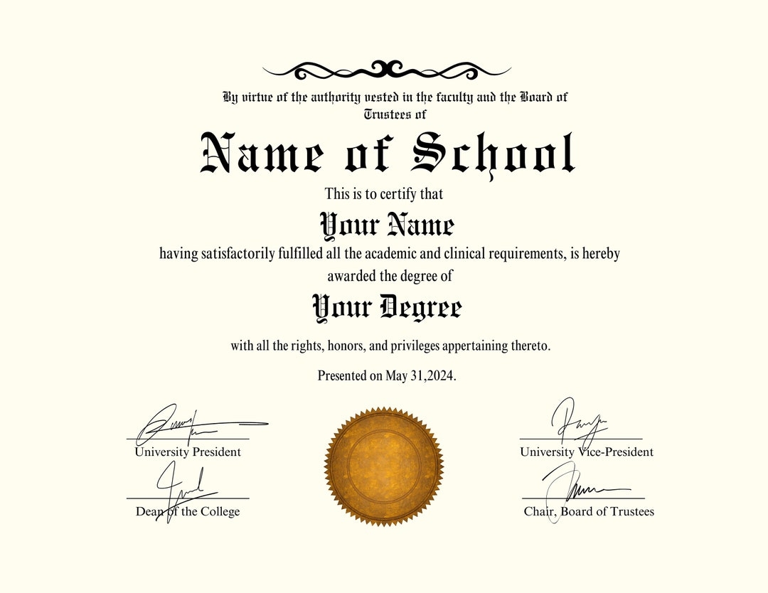 Customizable University Diploma College Diploma College Degree Template Printable Graduation Certificate Diploma Replica Canva Template Etsy