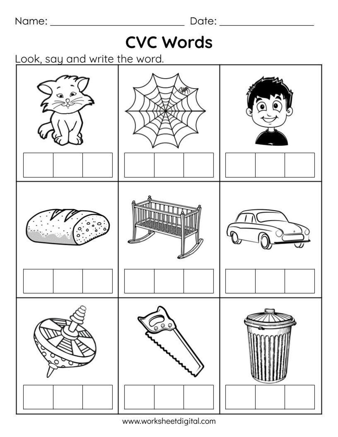 CVC Words Say And Write The CVC Words Phonics Worksheets Kindergarten Preschool Homeschool Printables Etsy