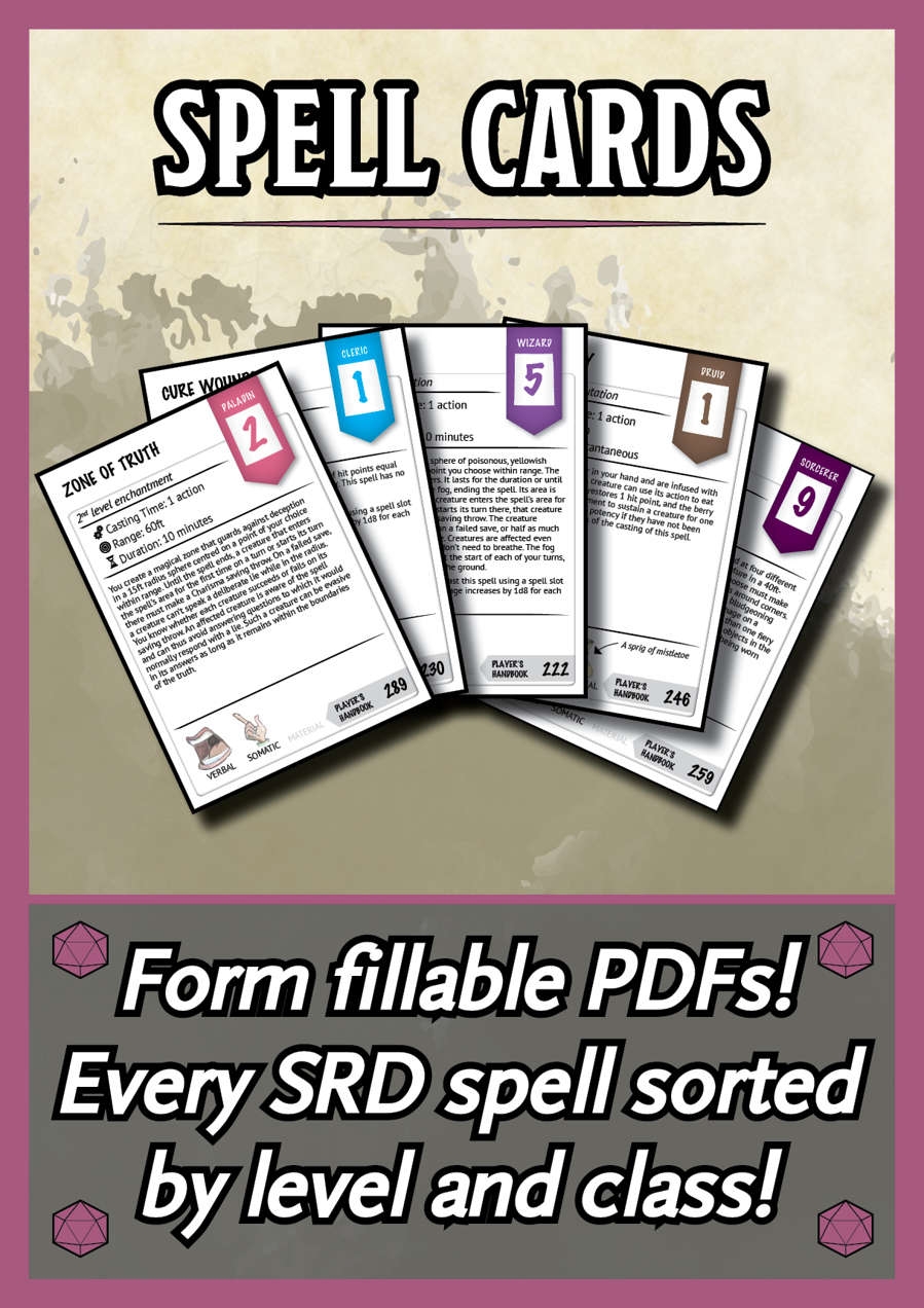 D D 5th Edition Spell Cards Matthew Perkins Dungeon Masters Guild