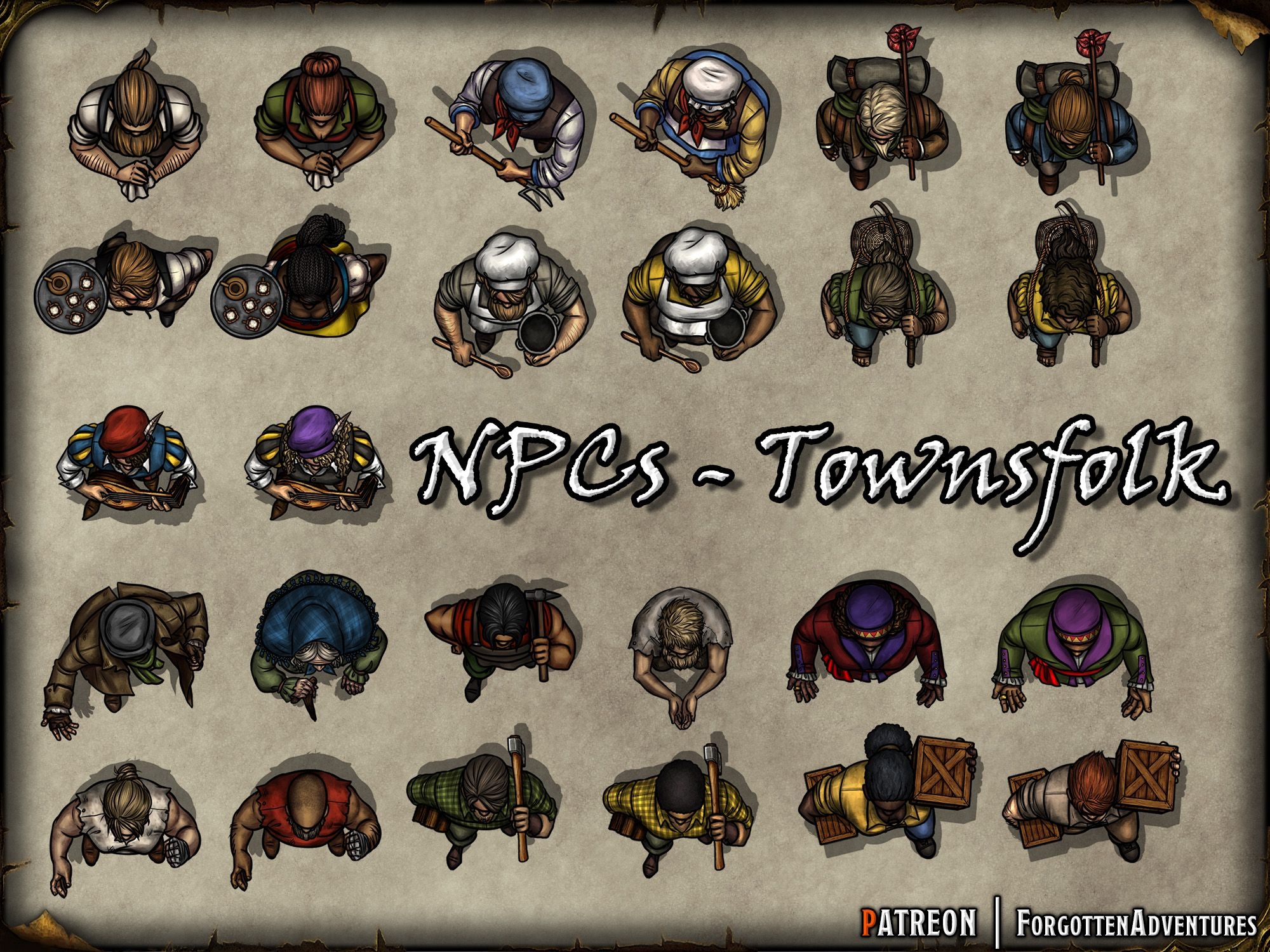D D NPCs NPC Tokens Token Townsfolk Commoners Commoner Topdown