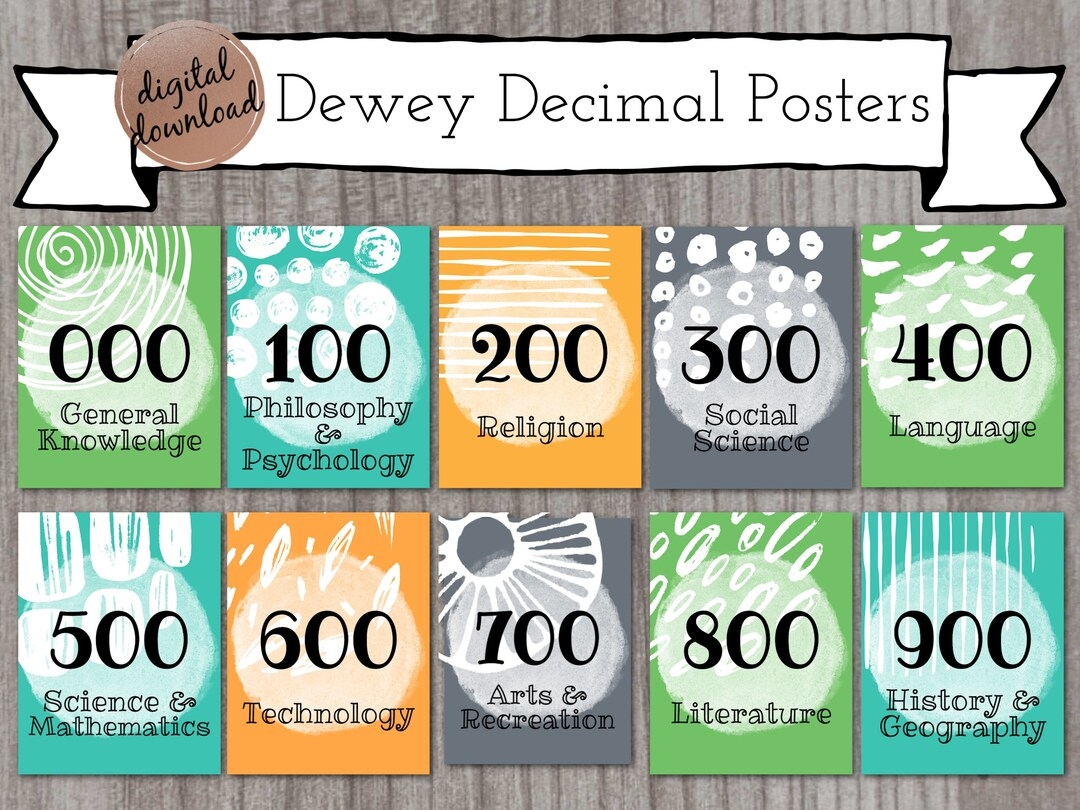Dewey Decimal Posters 10 Printable Posters With Call Numbers Library Signs Library Ideas Dewey Decimal Signage INSTANT DOWNLOAD Etsy
