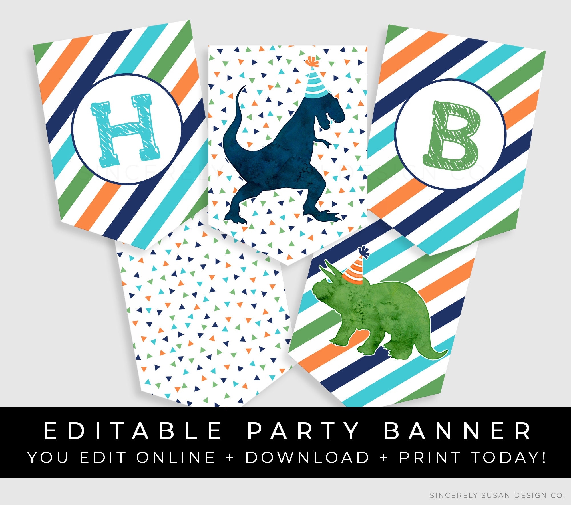 Dinosaur Birthday Banner Boy T rex Dino Printable Dinosaur Party Decorations Confetti Bunting Editable Template Instant Download Corjl 047 Etsy