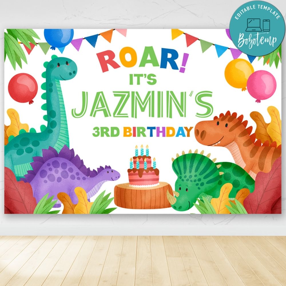 Dinosaur Birthday Party Banner Backdrop Printable DIY Bobotemp