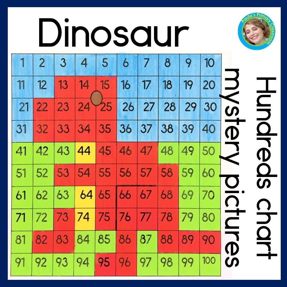 Dinosaurs 100s Chart Hundreds Charts 100 Chart Mystery Pictures Etsy
