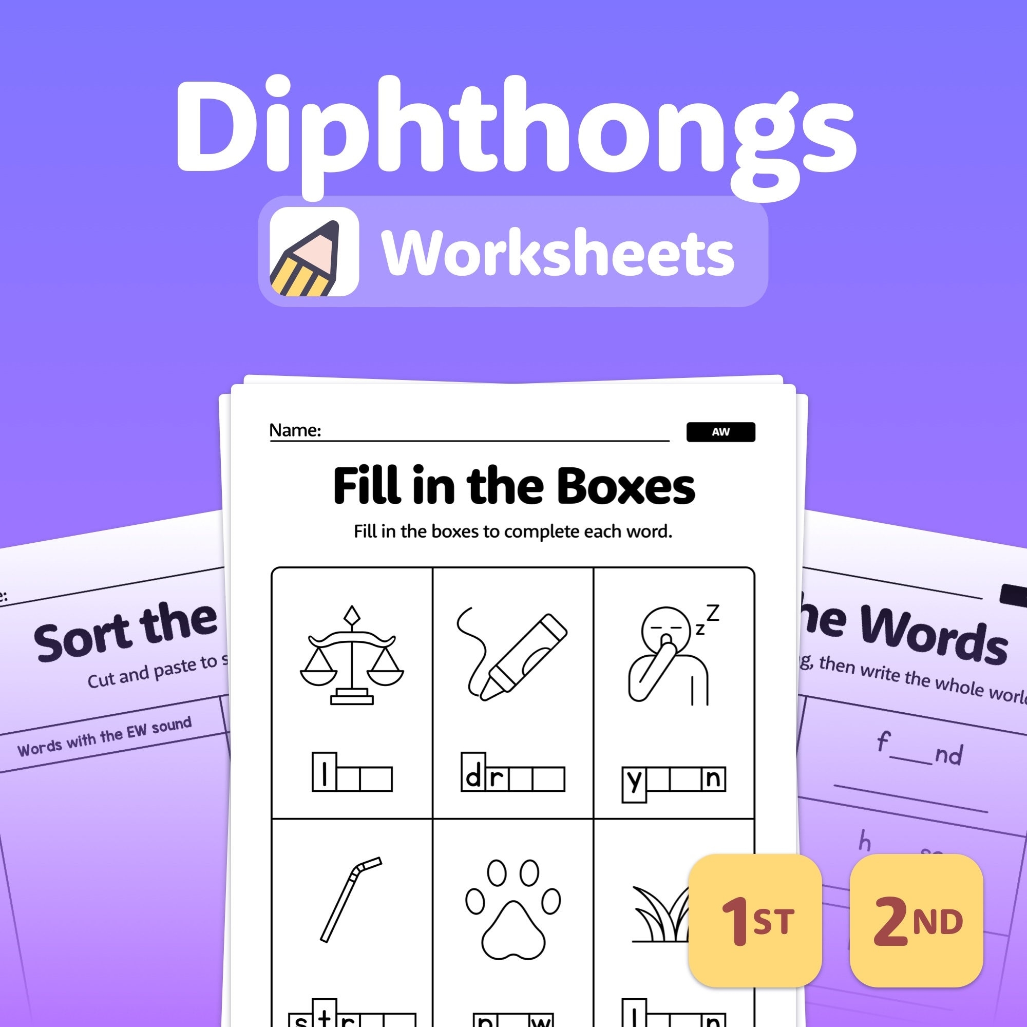 Diphthong Worksheets No Prep 1st 2nd Grade Diphthongs Activities Vowel Teams And Phonics Worksheets Printable PDF Etsy