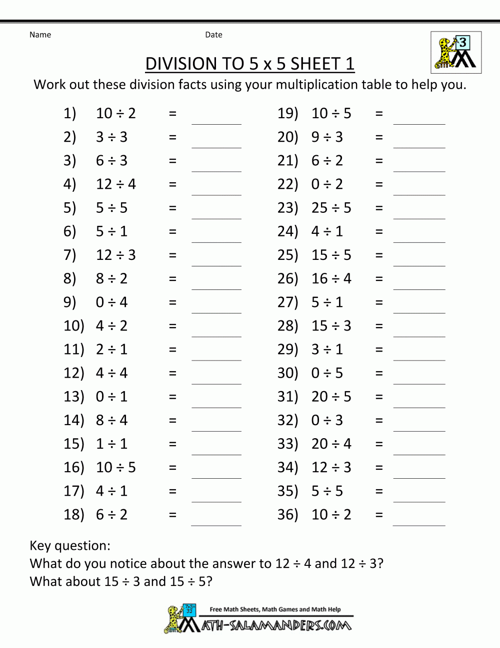 Free Printable Math Facts Worksheets