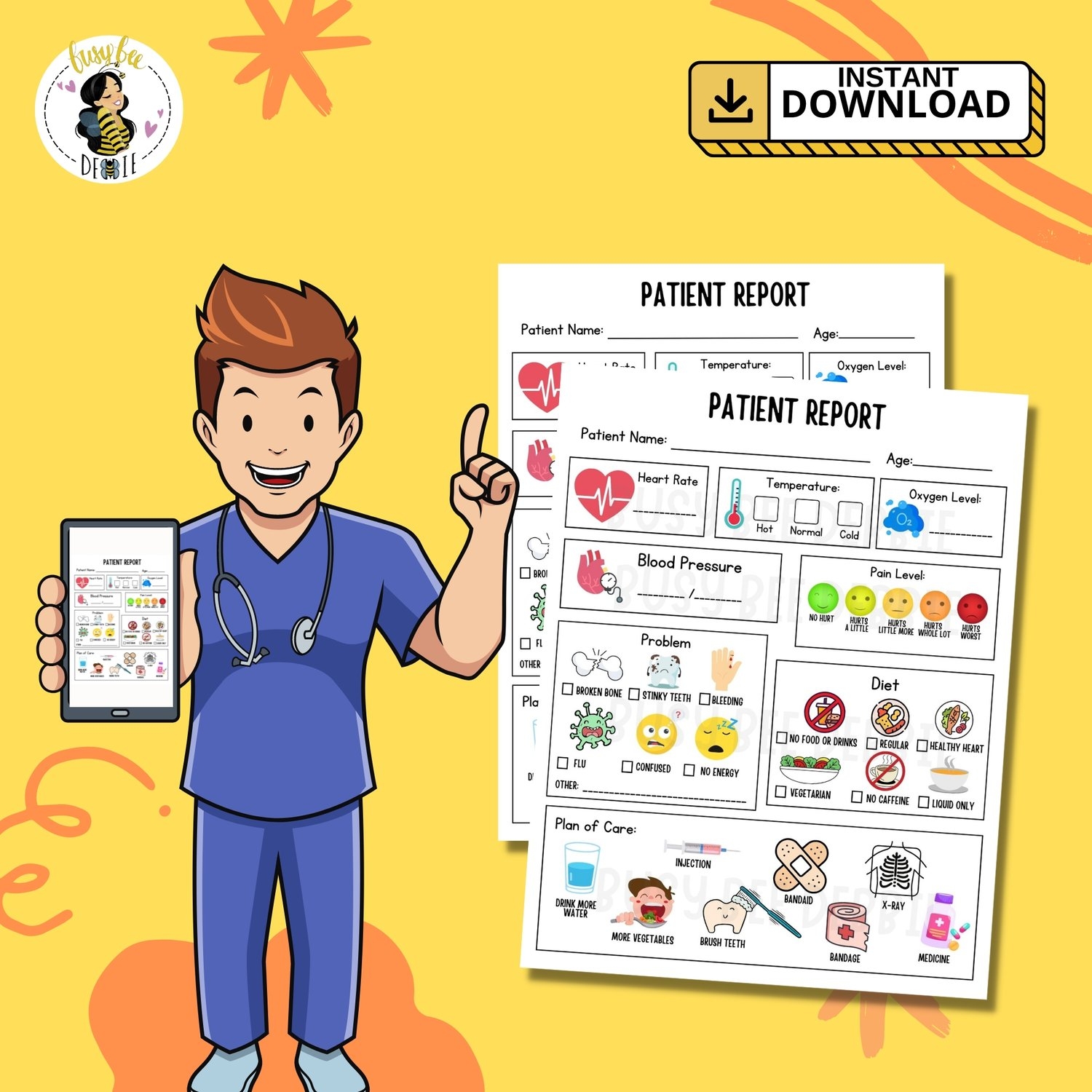 Doctors And Nurses Pretend Play Patient Report Sheet Instant Download PDF Medical Form For Kids Play Nurse Medical Career Day Nurse Week Doctor s Week Payhip