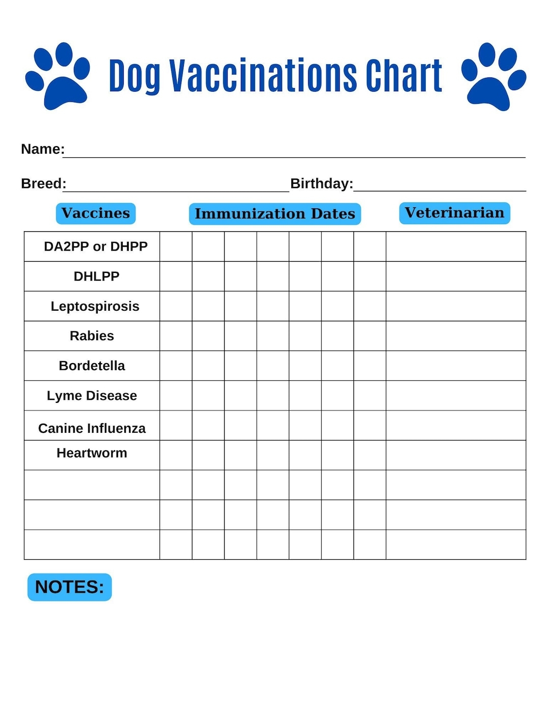 Free Printable Canine Health Record