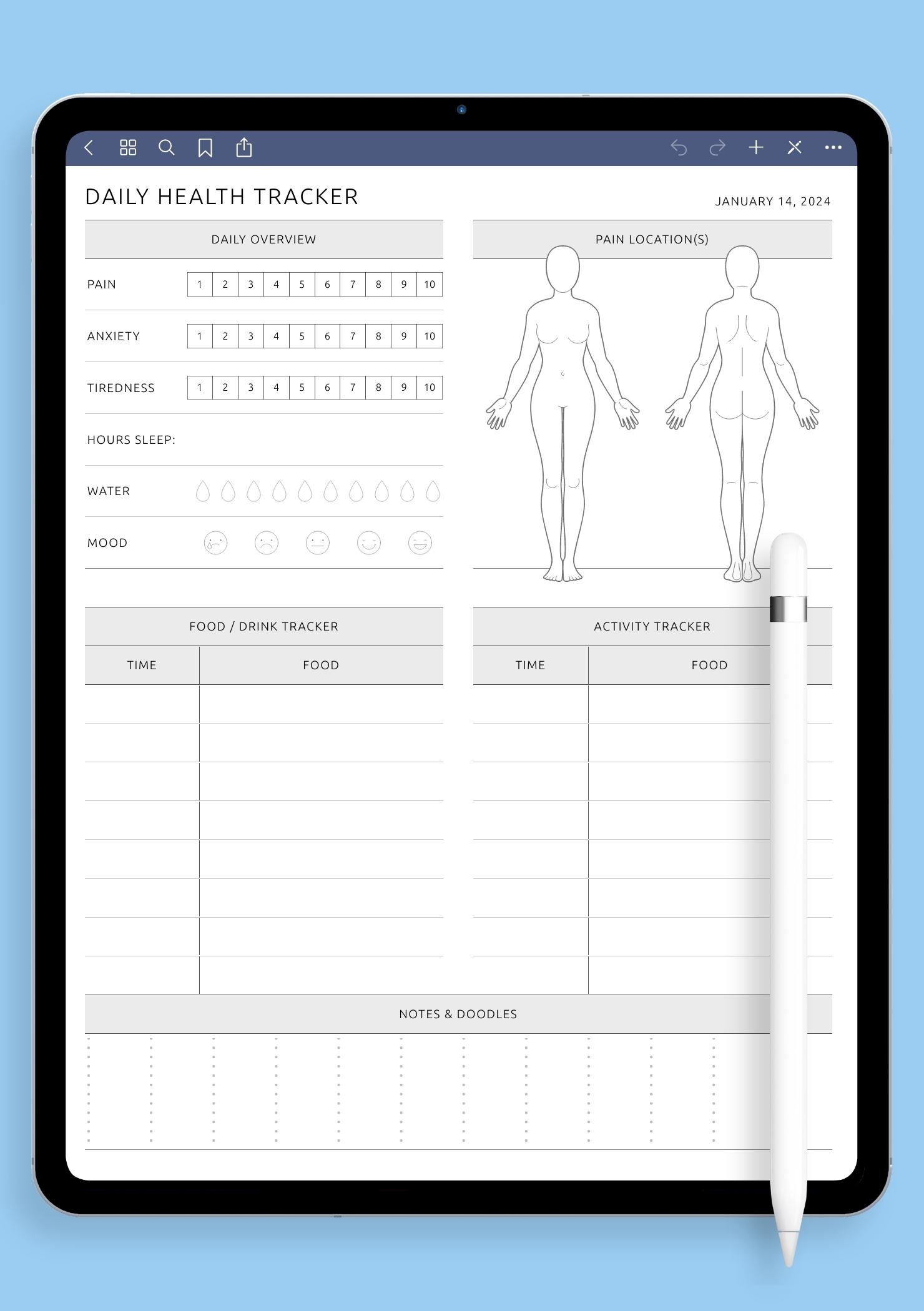 Download Printable Daily Health Tracker Female PDF