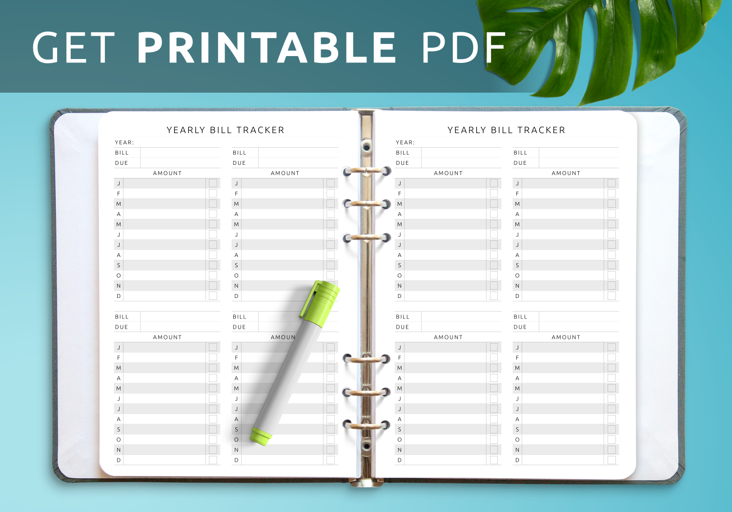 Download Printable Yearly Bill Tracker Template PDF