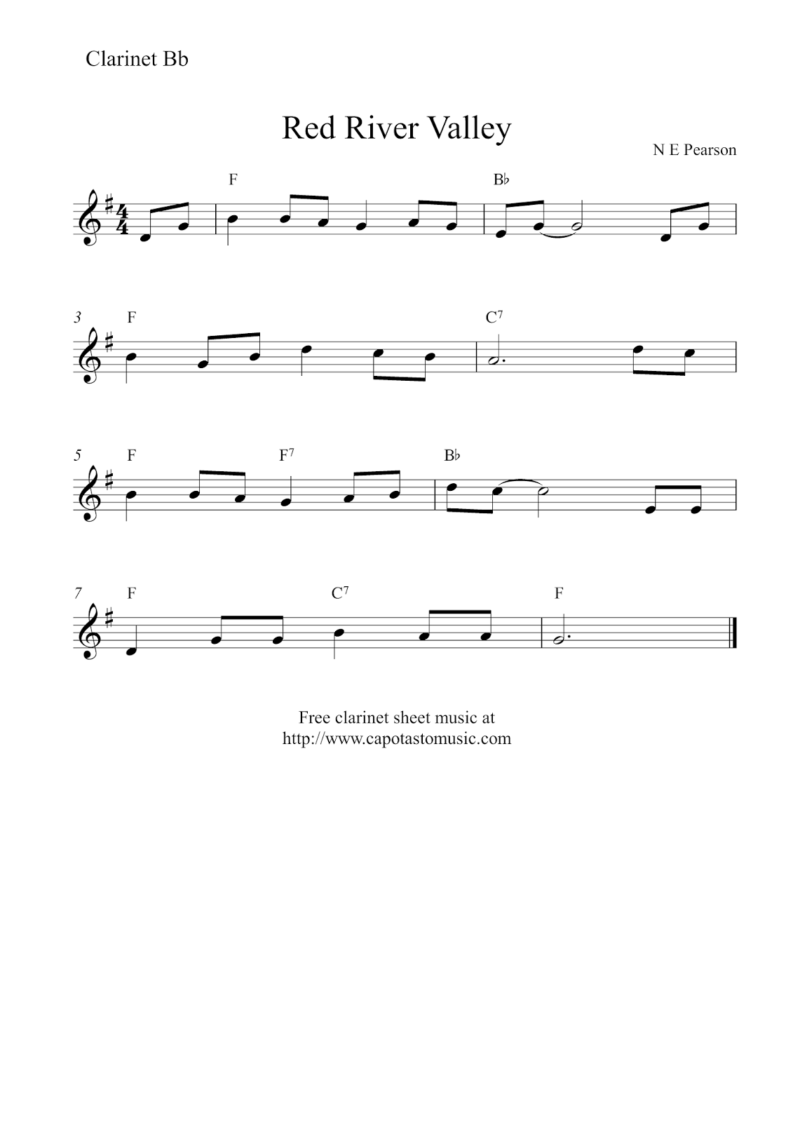 Easy Sheet Music For Beginners Free Easy Clarinet Sheet Music Red River Valley