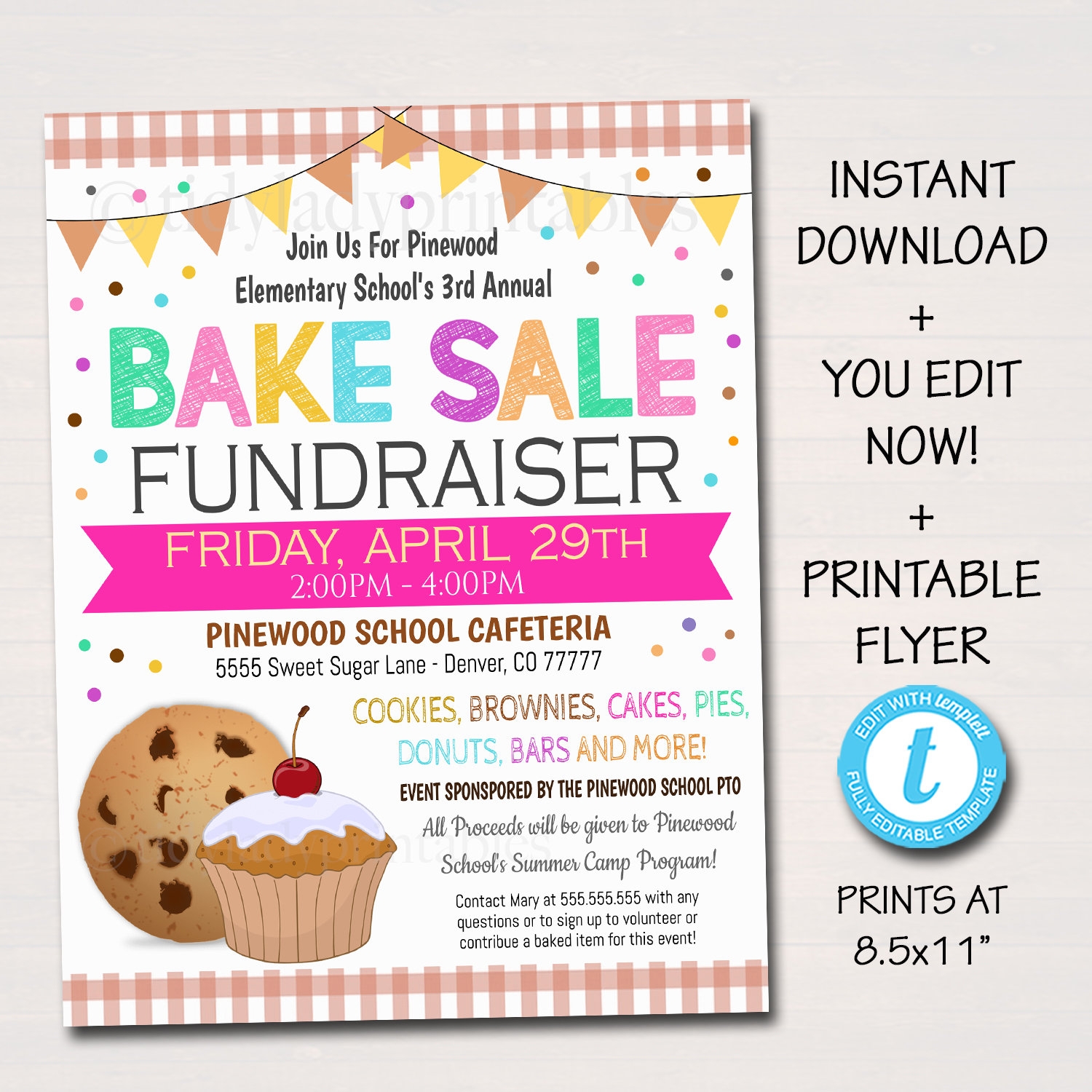 EDITABLE Bake Sale Flyer Printable PTA PTO Flyer School Family Fundraiser Event Team Sports Center Church Printable Digital Invitation Etsy