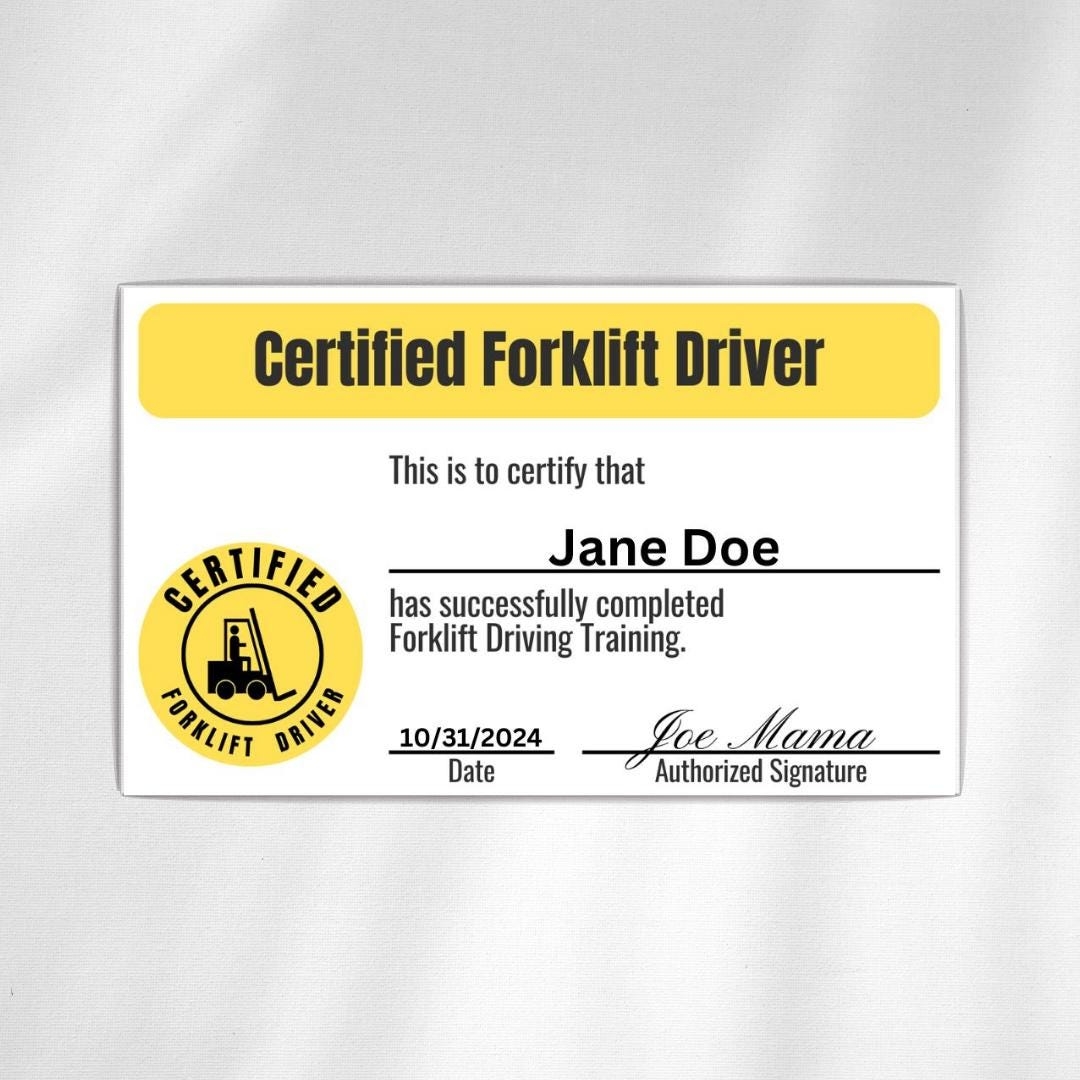 Editable Forklift Certification Card Driver Costume Template Pocket Wallet And Certificate Sized Halloween Fake Joke Gag Gift Etsy