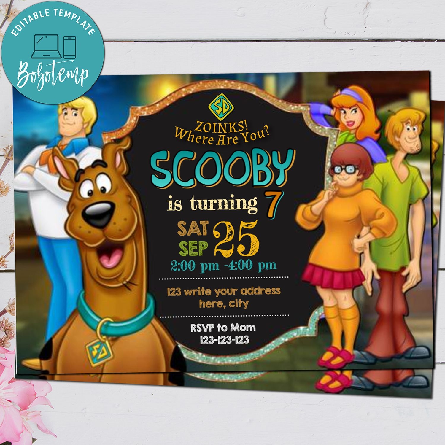 Editable Scooby Doo Birthday Party Invitation Bobotemp
