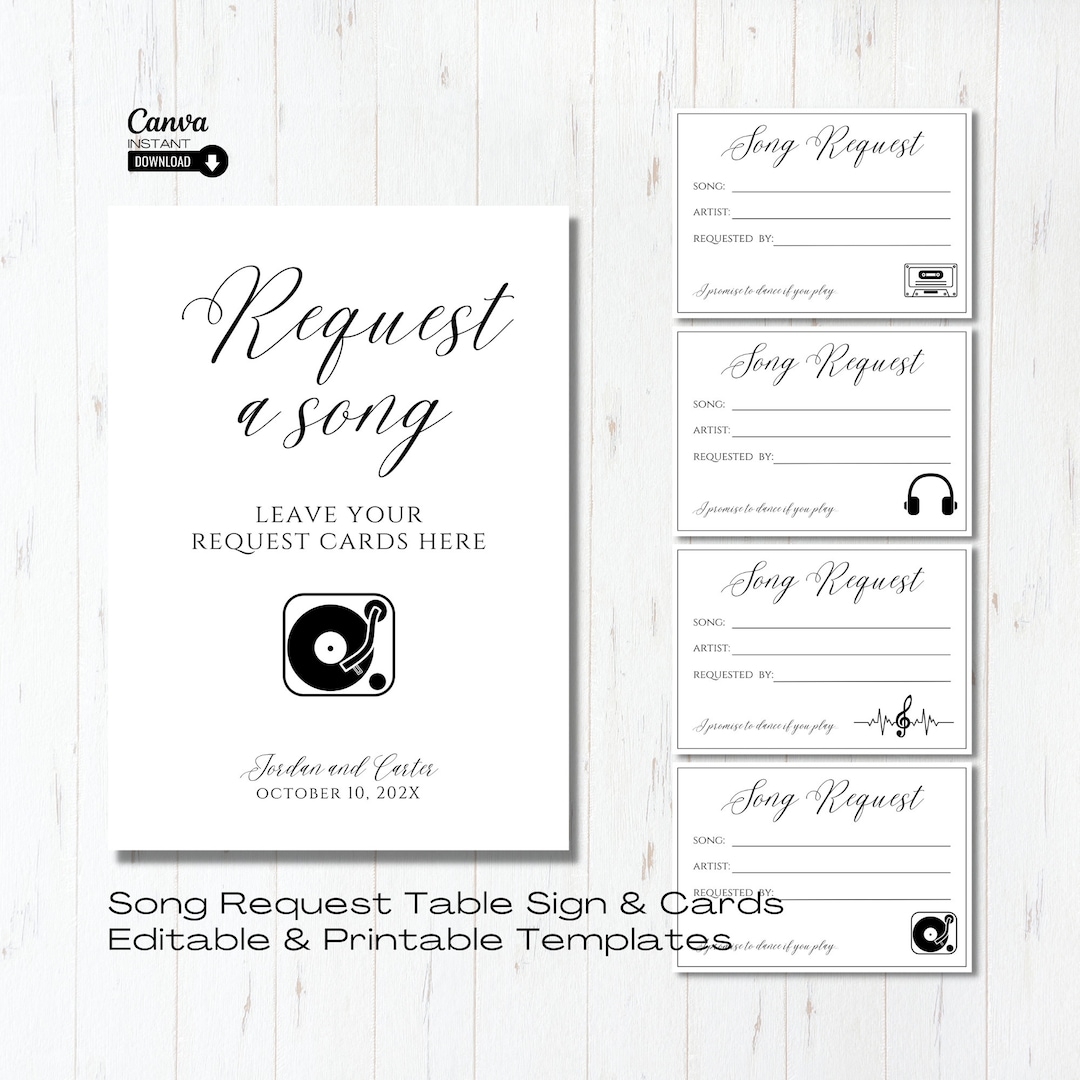 Editable Song Request Cards Template Minimalist Wedding Song Request Sign Song Request Card I Promise To Dance DJ Request Music Request Etsy