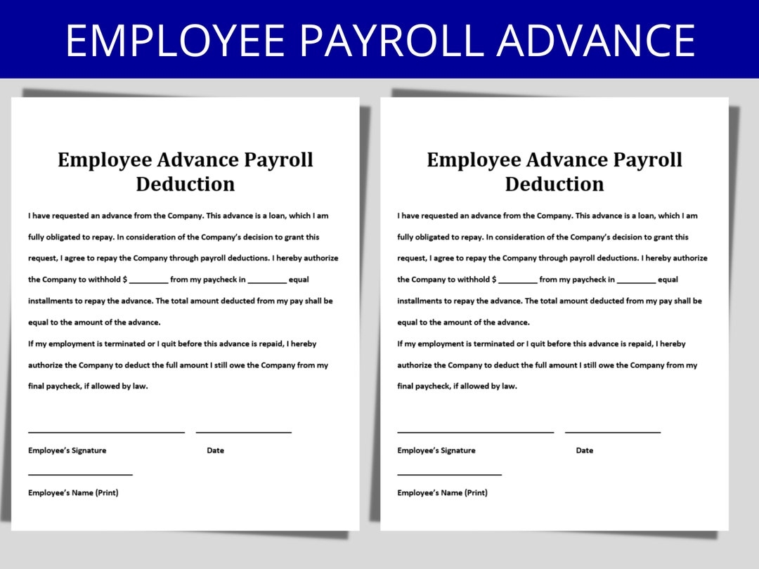 Employee Advance Payroll Deduction Form Editable Template Etsy