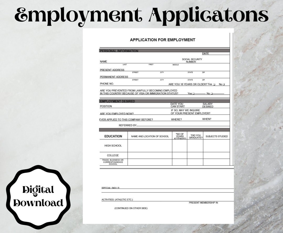 Free Printable Employment Application Form
