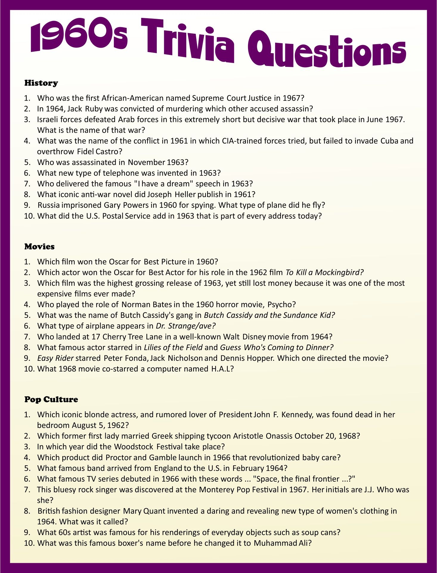 Engaging Senior Quiz Questions To Spark Memories Worksheets Library
