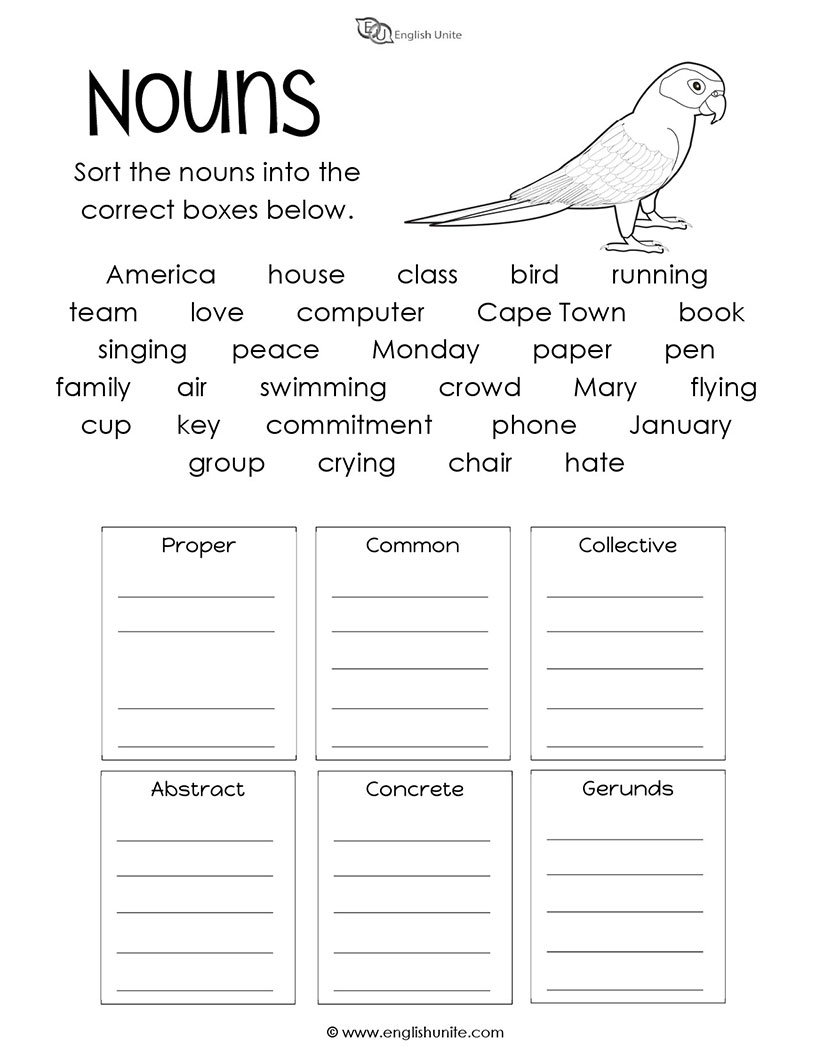 English Unite Grammar Worksheet Noun