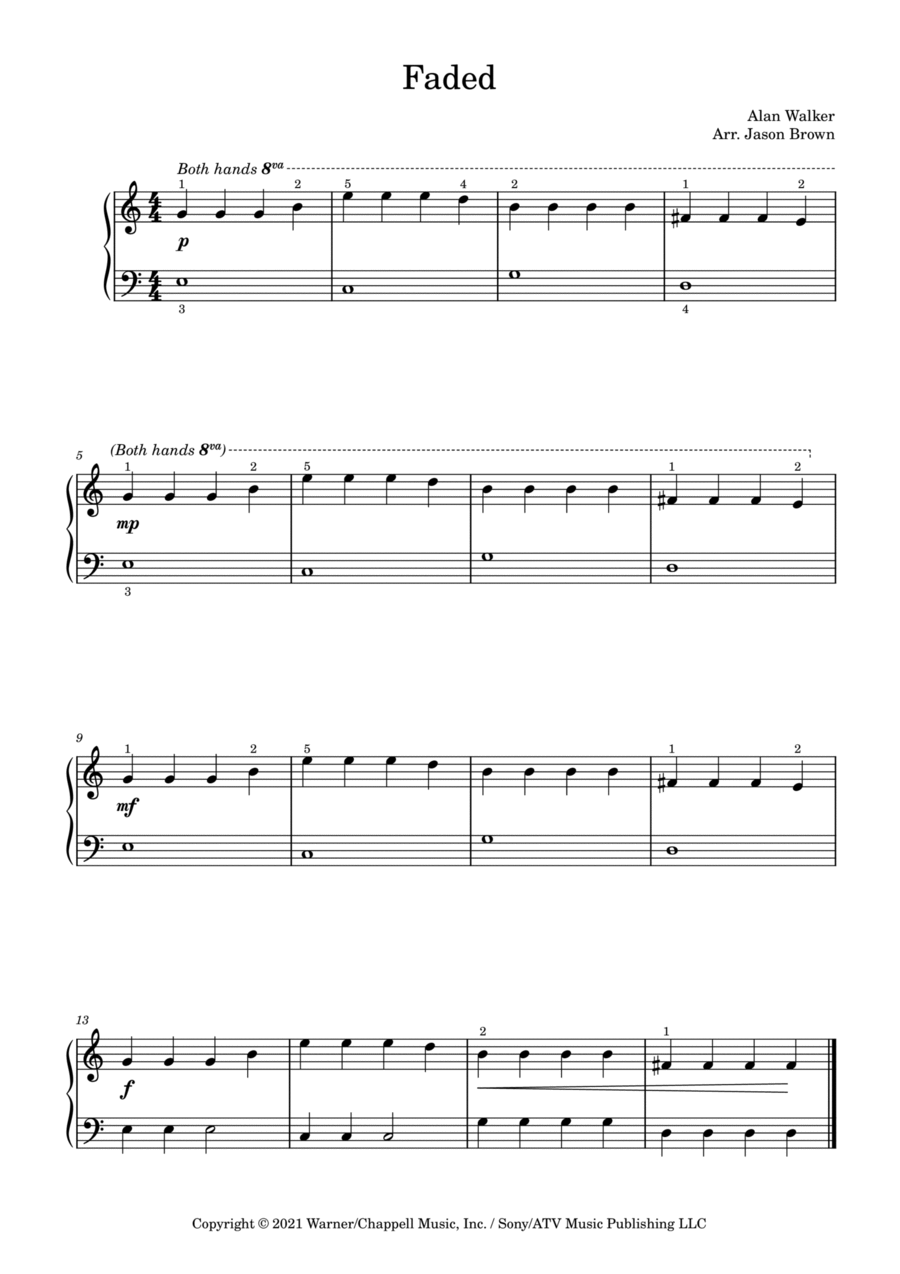 Faded By Alan Walker Easy Piano Digital Sheet Music Sheet Music Plus