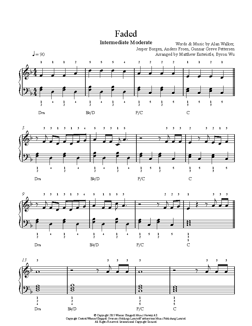 Faded By Alan Walker Sheet Music Lesson Intermediate Level