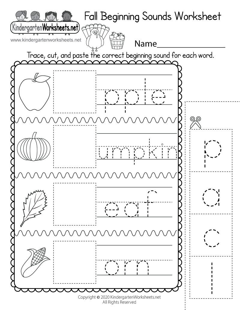 Fall Beginning Sounds Worksheet Free Printable Digital PDF